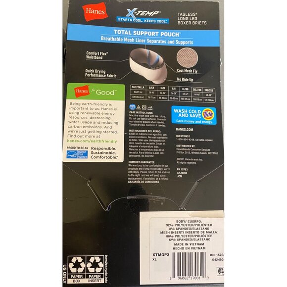 3 Packs HANES Tagless LONG LEG Boxer Briefs Underwear 9 Total X Temp Support  XL - Picture 2 of 2